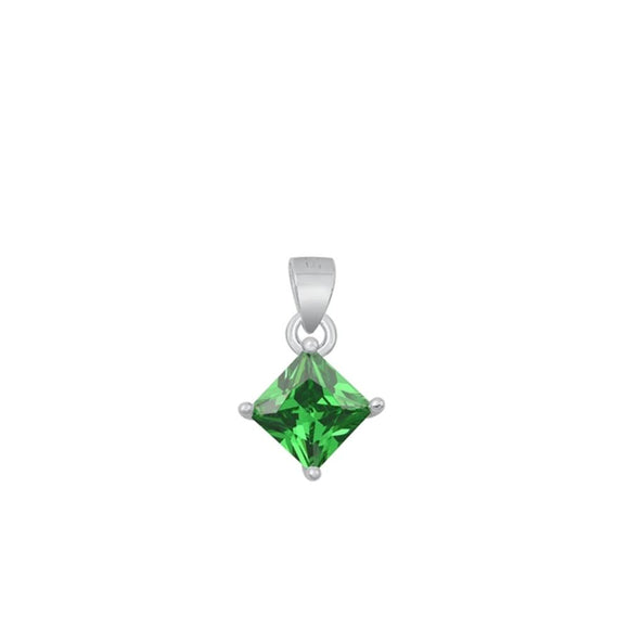 Sterling Silver Wholesale Emerald CZ Solitarie Pendant Princess Cut Charm 925