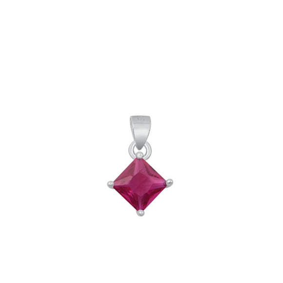 Sterling Silver Beautiful Ruby CZ Solitaire Pendant Princess Cut Charm 925 New