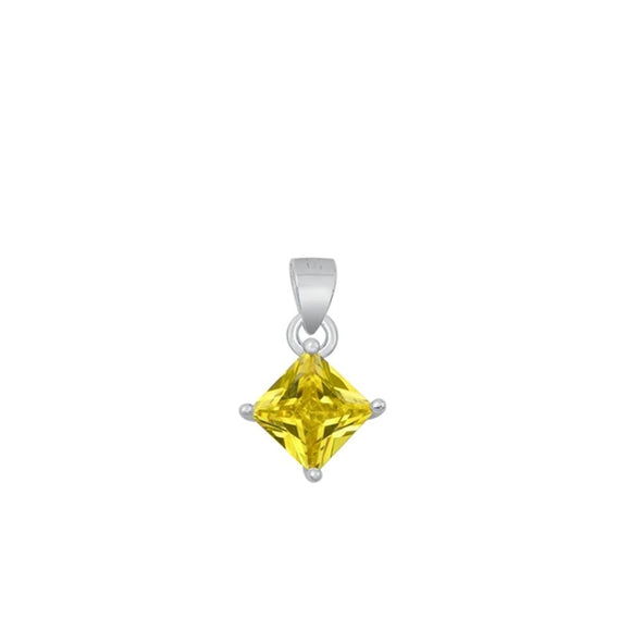 Sterling Silver Classic Yellow CZ Solitaire Pendant Princess Cut Charm 925 New