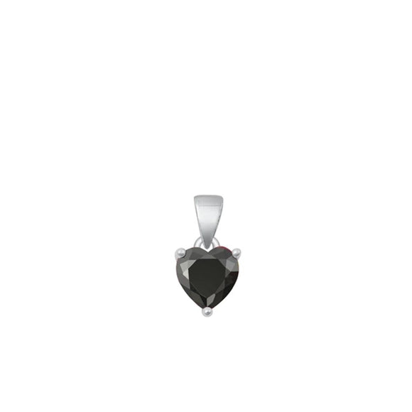 Sterling Silver Fashion Black CZ Solitaire Pendant Heart Love Charm .925 New