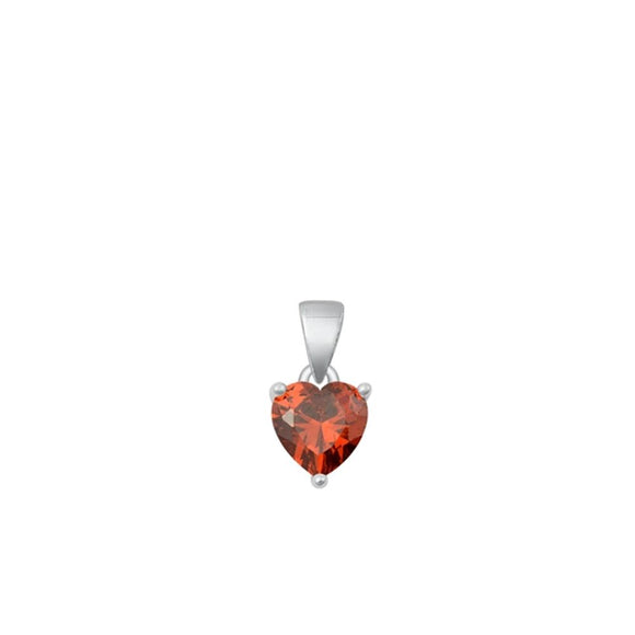 Sterling Silver Beautiful Garnet CZ Solitaire Pendant Heart Love Charm .925 New