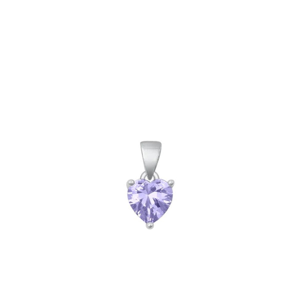 Sterling Silver Classic Lavender CZ Solitarie Pendant Heart Charm .925 New