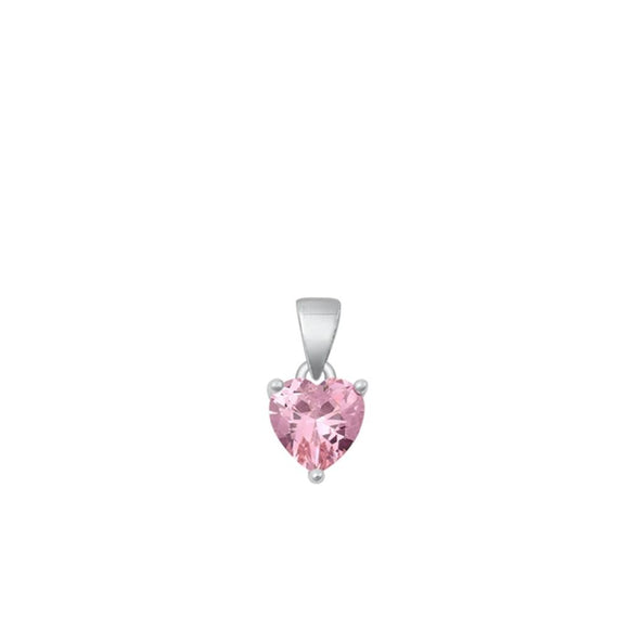 Sterling Silver Polished Pink CZ Solitaire Pendant Heart Love Charm .925 New