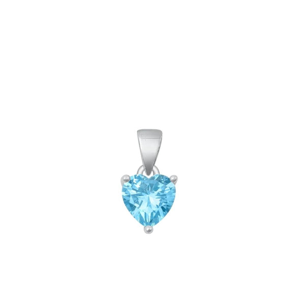Sterling Silver Cute Aquamarine CZ Solitaire Pendant Heart Charm 925 New