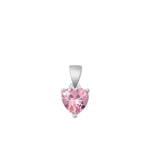 Sterling Silver Wholesale Pink CZ Solitaire Pendant Heart Charm .925 New