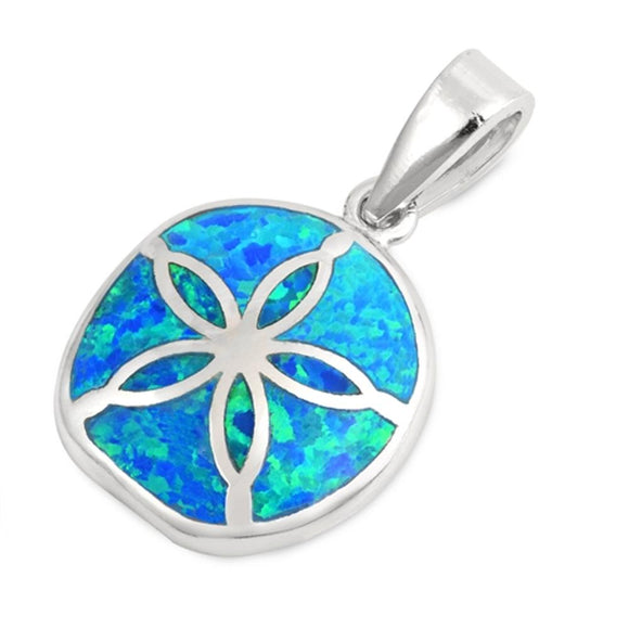 Sterling Silver Unique Blue Synthetic Opal Sand Dollar Pendant Beach Ocean Charm