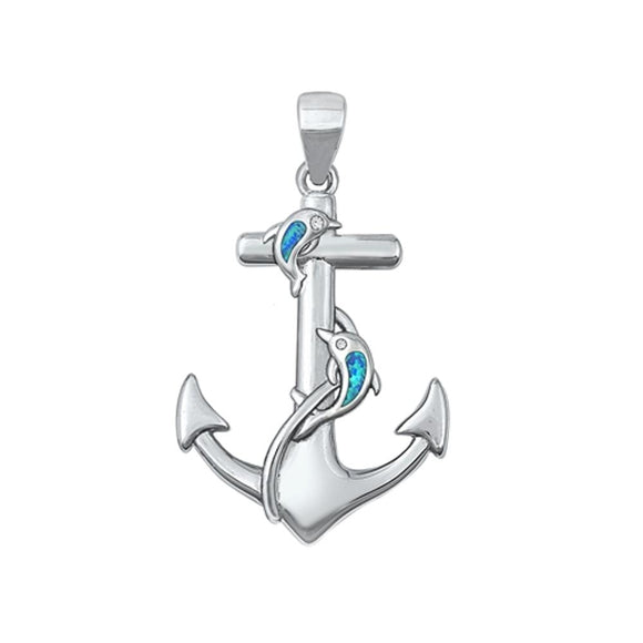 Sterling Silver Wholesale Blue Synthetic Opal Pendant Anchor Dolphin Charm 925