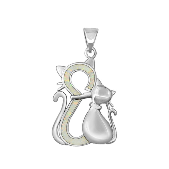 Sterling Silver Unique White Synthetic Opal Cat Pendant Kitten Charm 925 New
