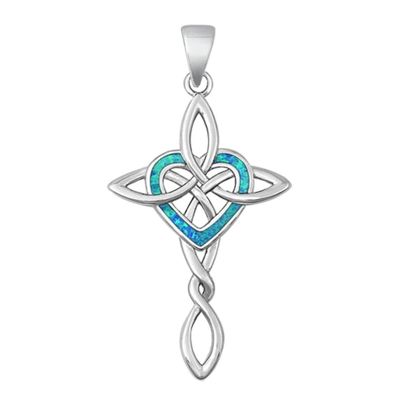 Sterling Silver Wholesale Blue Synthetic Opal Celtic Pendant Heart Cross Charm