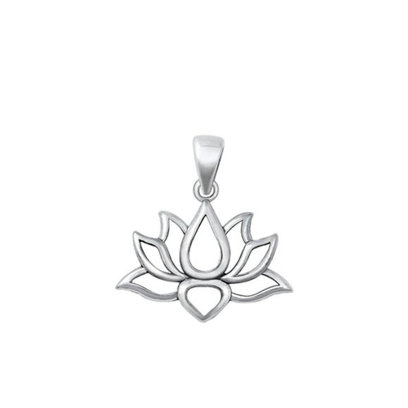 Sterling Silver Blooming Lotus Pendant Open Flower Cutout Outline Charm 925 New