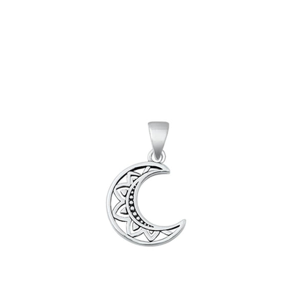 Sterling Silver Beautiful Crescent Moon Pendant Ornate Fashion Charm 925 New