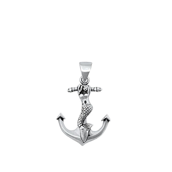 Sterling Silver Beautiful Siren Mermaid Anchor Pendant Sexy Nautical Charm 925