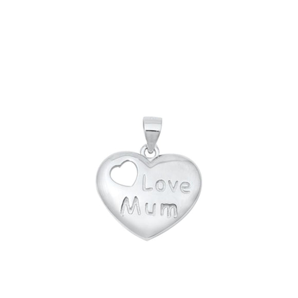 Sterling Silver Love Mum Pendant Heart Mothers's Day Gift British English Charm
