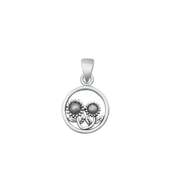 Sterling Silver Fashion Sunflower Oxidized Pendant High Polished Charm .925 New
