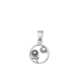 Sterling Silver Classic Sunflower & Sun Pendant Oxidized High Polished Charm 925