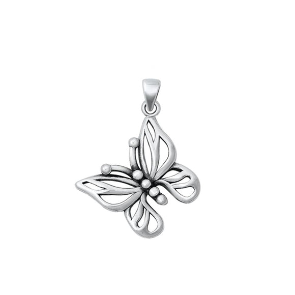 Sterling Silver Cute Oxidized Butterfly Pendant High Polished Charm 925 New