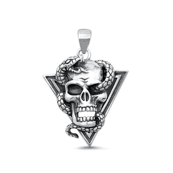 Sterling Silver Classic Skull & Snake Pendant Oxidized High Polish Charm 925 New
