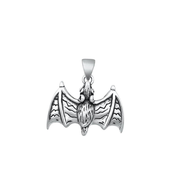 Sterling Silver Cute Spooky Bat Pendant Oxidized Halloween Charm .925 New