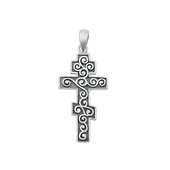 Sterling Silver Wholesale Christian Pendant Oxidized Orthodox Cross Charm 925