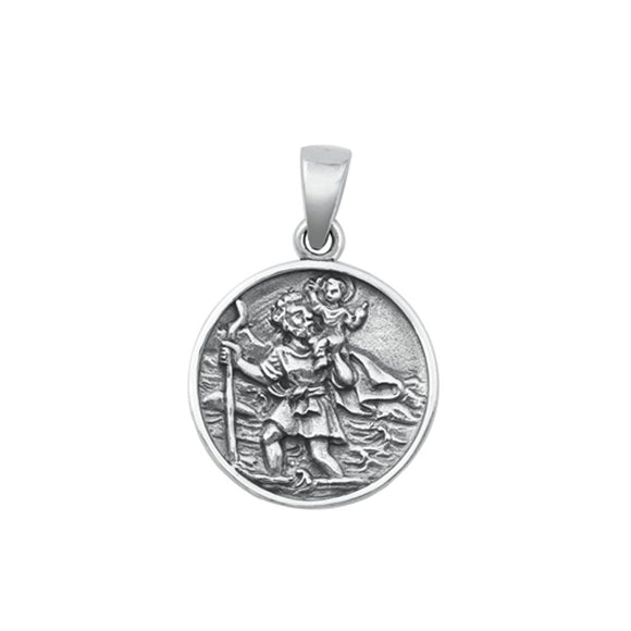 Sterling Silver St. Chistopher Medal Religious Christian Pendant Faith Charm