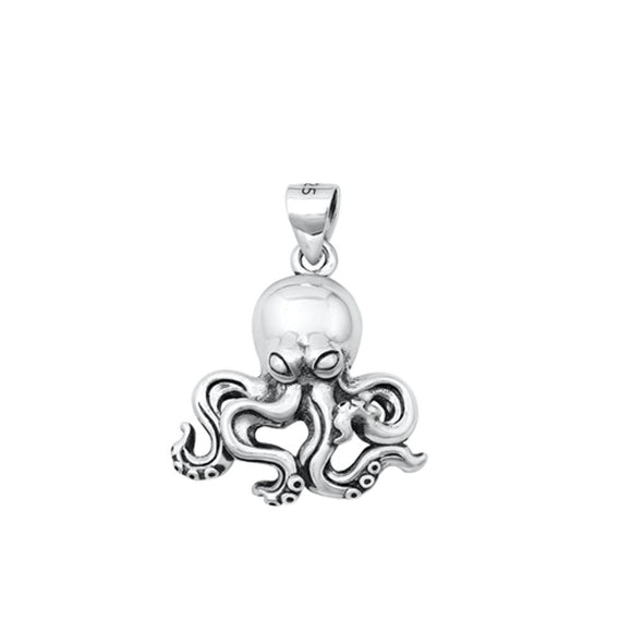 Sterling Silver Polished Pendant Octopus Beach Nautical Ocean Charm 925 New