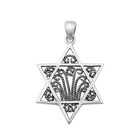 Sterling Silver Oxidized Jewish Star Shield Of David Filigree Pendant .925 New