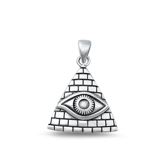 Sterling Silver Classic Eye of Providence Pendant Oxidized Charm 925 New
