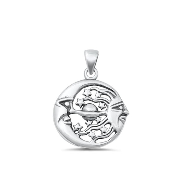 Sterling Silver Cute Moon Sun Star Pendant High Polished Charm 925 New