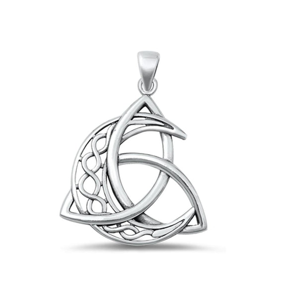Sterling Silver Classic Celtic Triquetra Moon Pendant High Polished Charm 925