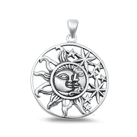 Sterling Silver Beautiful Moon Sun Stars Pendant High Polished Charm 925 New