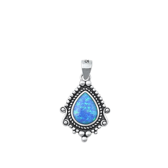 Beautiful Blue Opal Tear Drop Bali Pendant Pear Oxidized Sterling Silver 925 New