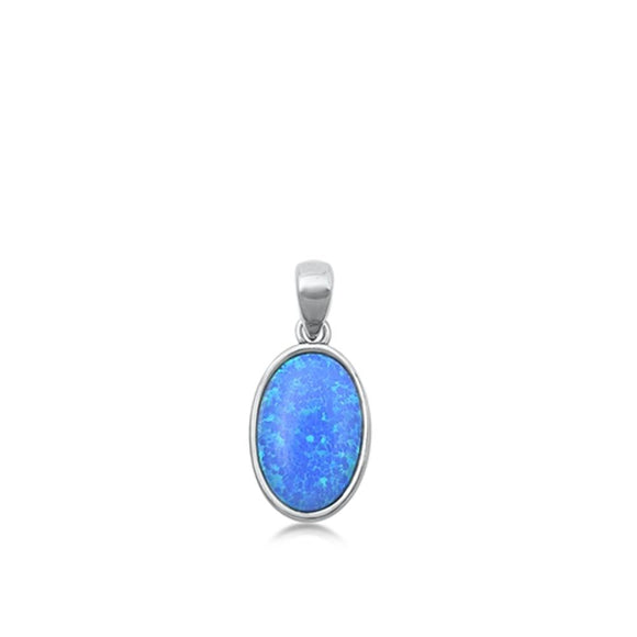 Sterling Silver Fashion Blue Synthetic Opal Pendant Oval Charm 925 New