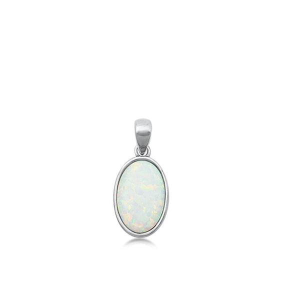 Sterling Silver Fashion White Synthetic Opal Pendant Oval Charm 925 New