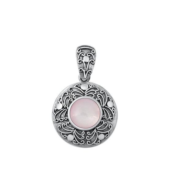 Sterling Silver Classic Mother of Pearl Pendant Oxidized Fashion Charm 925 New
