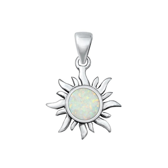 Sterling Silver Polished White Synthetic Opal Sun Pendant Polished Charm 925 New