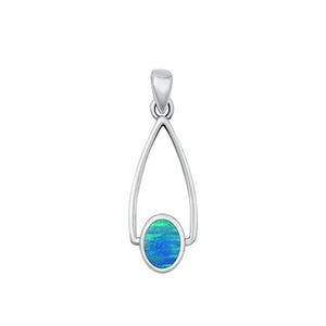 Sterling Silver Unique Blue Synthetic Opal Pendant High Polished Charm 925 New