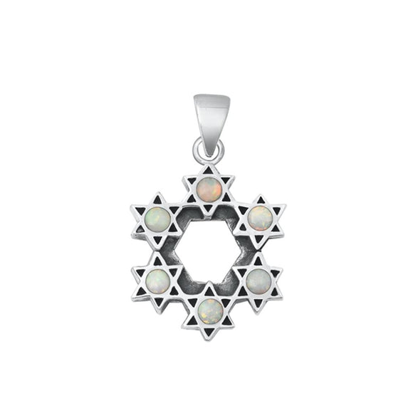 Sterling Silver Classic White Synthetic Opal Jewish Star Pendant Charm 925 New