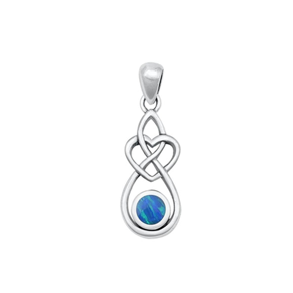 Sterling Silver Polished Blue Synthetic Opal Heart Infinity Pendant Charm 925