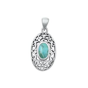 Sterling Silver Cute Turquoise Victorian Pendant Postmodern Charm .925 New