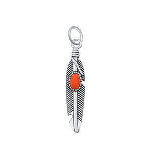 Sterling Silver High Polished Carnelian Native American Feather Pendant Charm