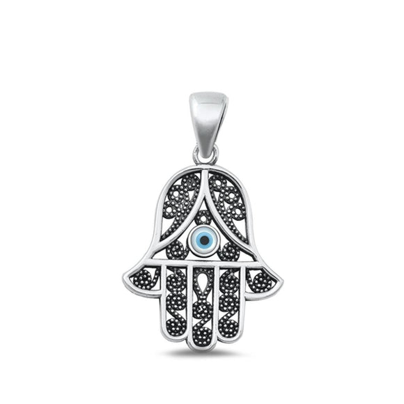 Sterling Silver Classic Mother of Pearl Hamsa Pendant Oxidized Charm 925 New