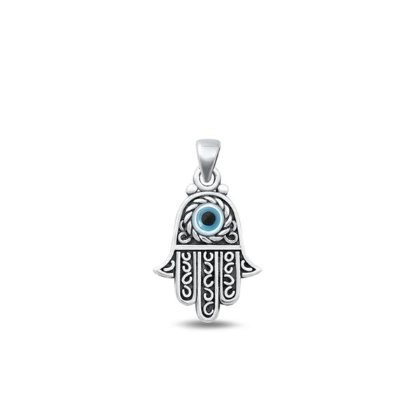 Sterling Silver Cute Mother of Pearl Hamsa Pendant Evil Eye Charm 925 New