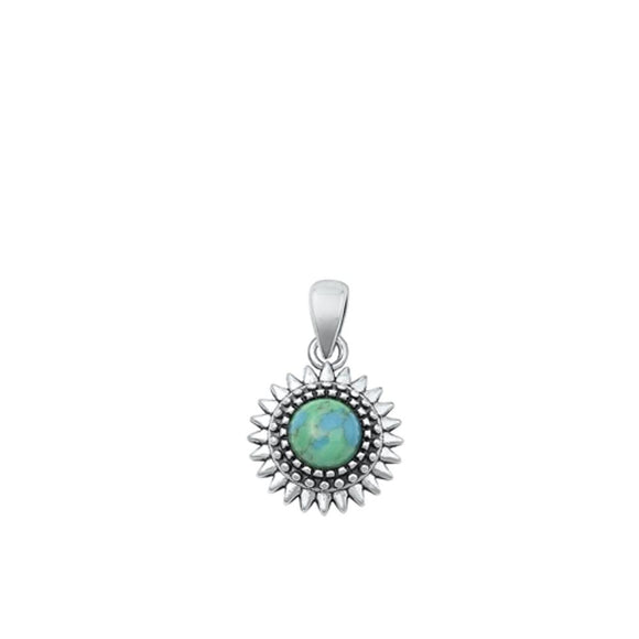 Sterling Silver Cute Sunburst Turquoise Pendant High Polished Charm 925 New
