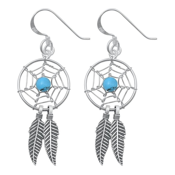 Sterling Silver Fashion Native American Feather Dreamcatcher Earrings 925 New