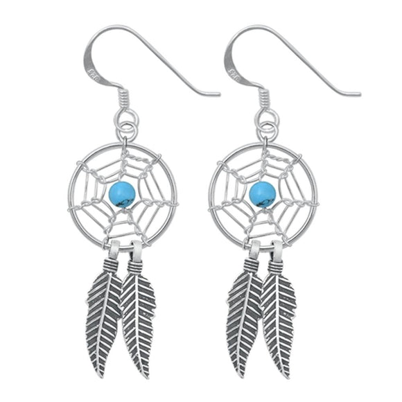 Sterling Silver Oxidized Dreamcatcher Native American Feather Hook Earrings .925
