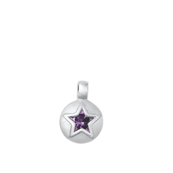 Sterling Silver Beautiful Amethyst CZ Star Pendant Brushed Finish Charm 925 New