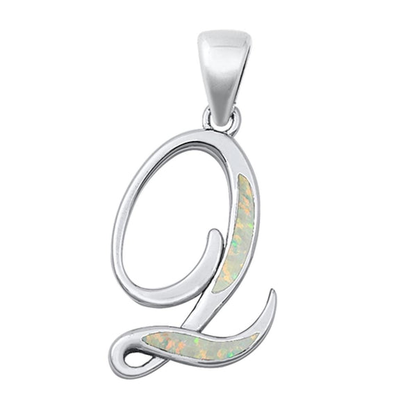Sterling Silver Polished White Synthetic Opal Pendant Initial 