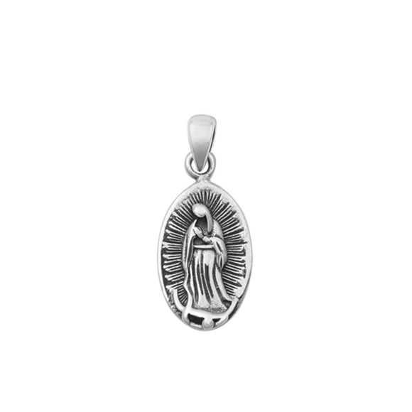 Sterling Silver Oxidized Virgin Mary Guadalupe Pendant .925 New Medallion