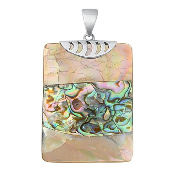 Sterling Silver Cute Mother of Pearl Abalone Pendant Rectangle Charm 925 New