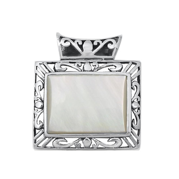 Sterling Silver Wholesale Mother of Pearl Filigree Rectangle Pendant Charm 925